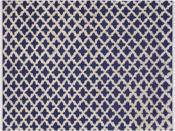 handmade Modern Moroccan Hi Blue Ivory Hand Knotted RECTANGLE 100% WOOL area rug 6x9